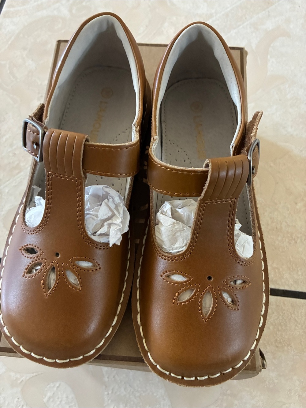 L'Amour Camel Brown T‑Strap Mary Jane Girls' Dress Shoes - Picture 4 of 5